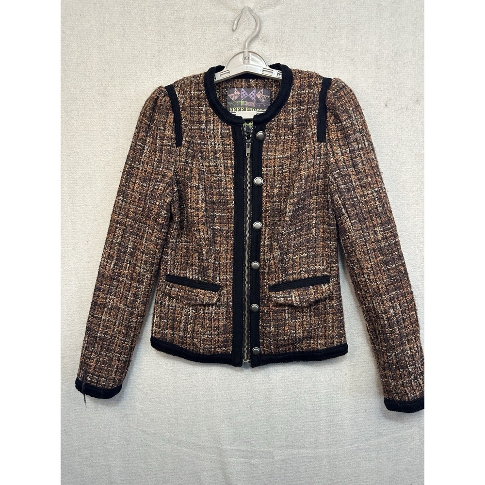 Free People Wool Blend Tweed Front Zip Blazer Jacket‎
